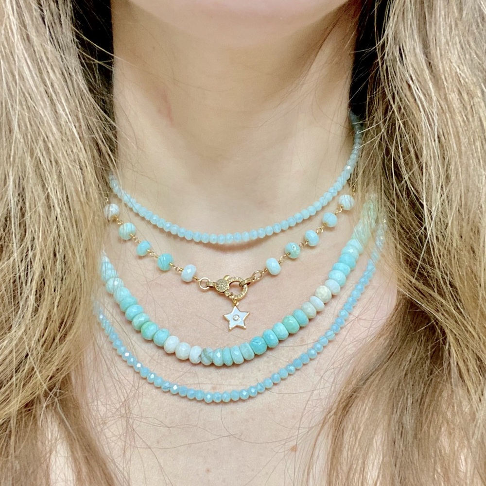 RLBYCL Blue Aragonite & Diamond Wire Wrapped Necklace
